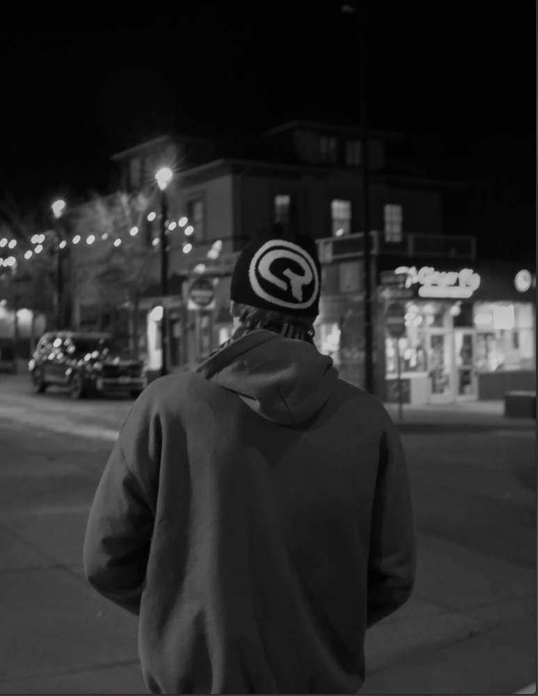 Skater under streetlight